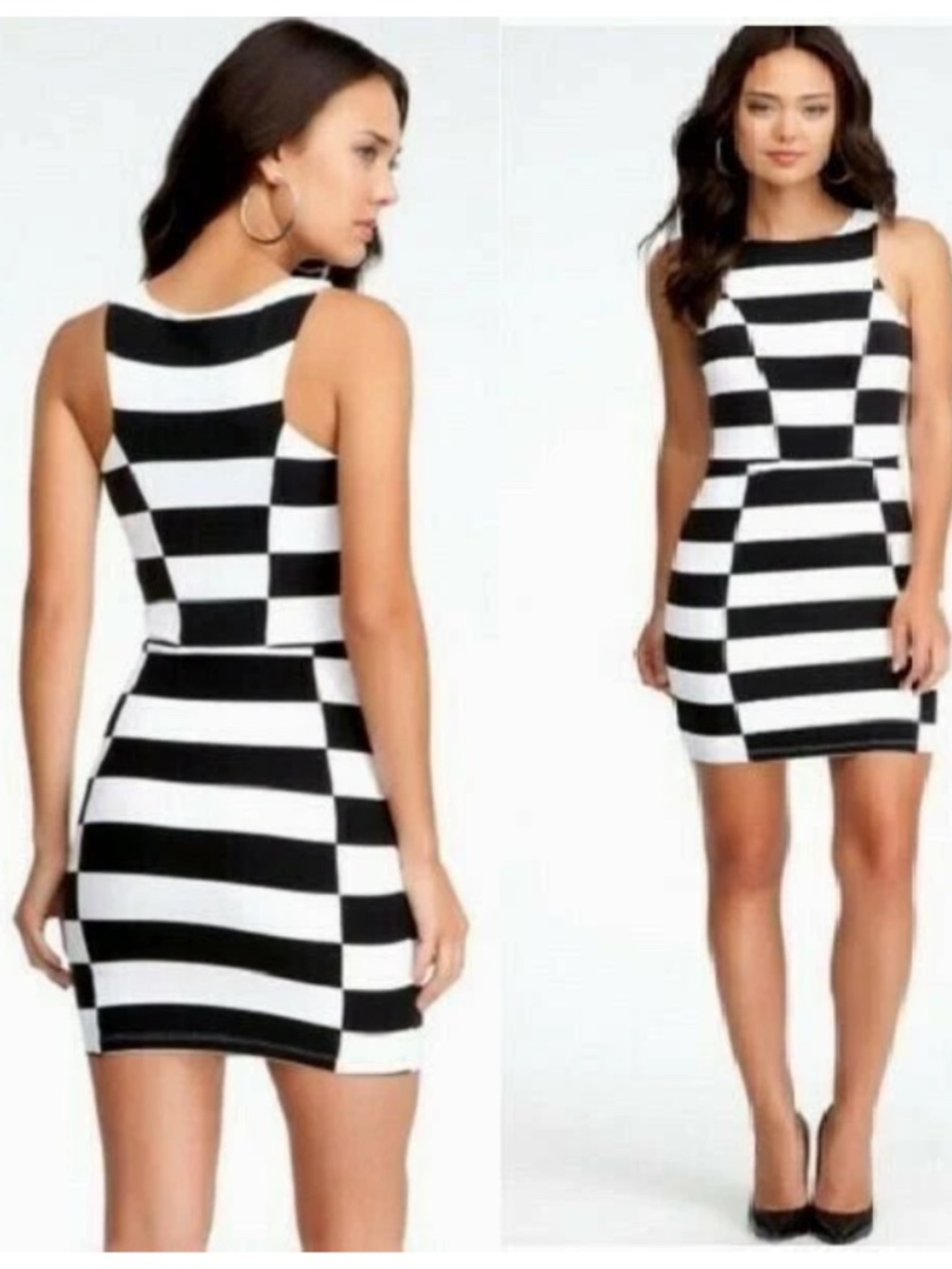 NEW bebe black white contrast colorblock sleeveless boycon skirt top dress